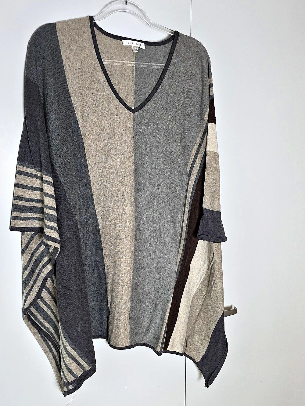 CAbi Cotton Tunic/Capelet in Gray & Brown Size Large